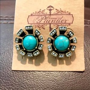 Plunder Turquoise and Rhinestone Earrings